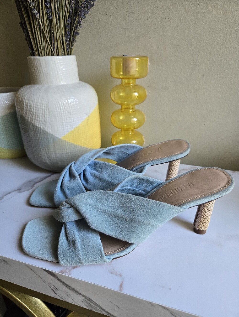 GUC Jacquemus Light Blue Suede Knot Mules Shoes US Size 9.5 - 10